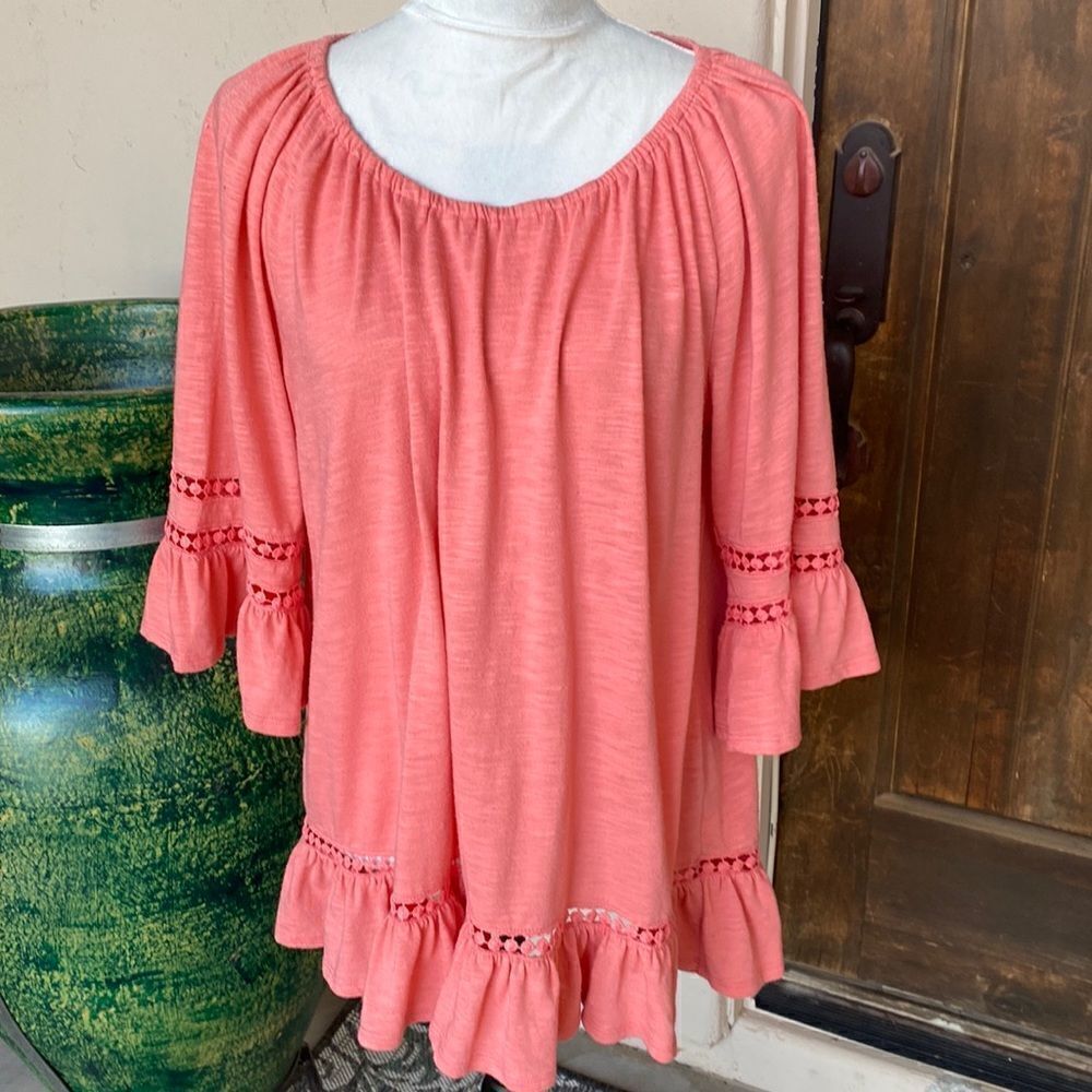 Peasant style pullover top with ruffles size XL